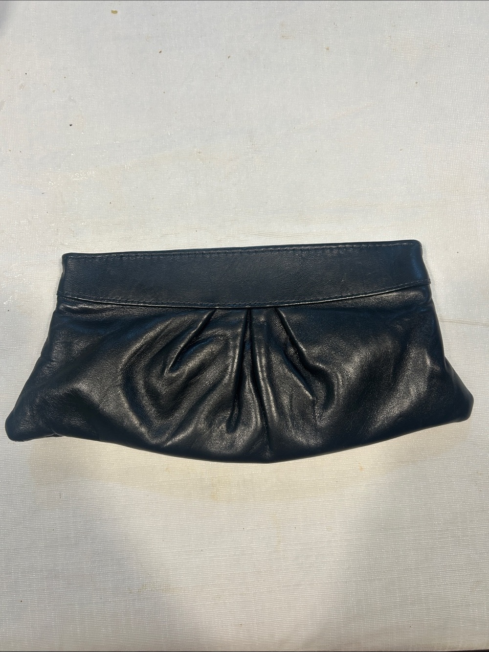 Lauren Merkin Black Leather Pleated Clutch